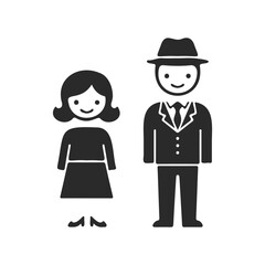 Fototapeta premium Illustration of cartoon characters: smiling male and female outlines in black and white
