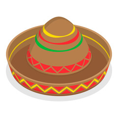 3D Isometric Flat Vector Set of Mexican Hats, Traditional Costume Elements. Item 8
