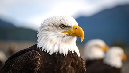 Obraz premium Bald Eagle Portrait with Mountain Background.