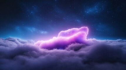 Celestial dreamscape: ethereal pink cloud illuminated against a starry night sky