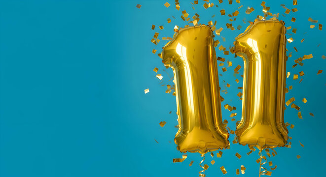 Birthday or Anniversary Celebration with Gold Balloons and Copy Space