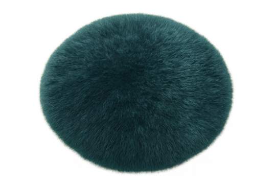 Soft teal fuzzy orb floating against transparent backdrop, symbolizing plush comfort and gentle textures