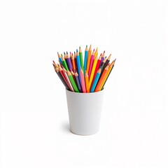 colored pencils in a glass isolated on white background