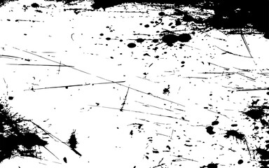 Naklejka premium grungy abstract texture background with chaotic black ink splatters. scratches, and scattered stains on a white surface. The design feels raw, distressed, and messy.