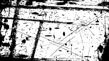 grungy abstract texture background with chaotic black ink splatters. scratches, and scattered stains on a white surface. The design feels raw, distressed, and messy.