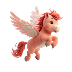 Whimsical winged pony soaring through the sky with a joyful expression.