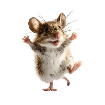 Joyful mouse celebrating with outstretched arms and a wide smile