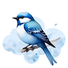 little blue bird on branch