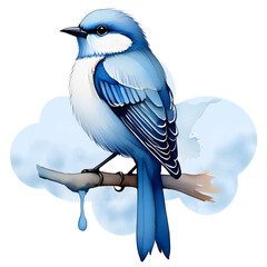 watercolor blue bird on branch