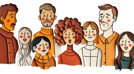 A collection of distinct faces showcases various emotions and styles highlighting diversity among a group in a creative and artistic presentation