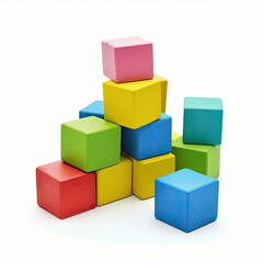 Obraz premium Colorful wooden blocks tower on white background; growth, education concept