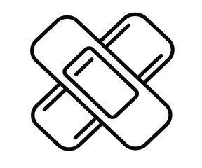 Fototapeta premium Two crossed adhesive bandages in a simple line art illustration, symbolizing first aid, healing, and medical care.