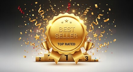 Golden Best Seller Award, Celebration on Podium, Festive Design