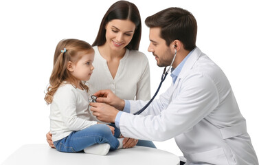 Doctor examines a child with a stethoscope while mother watches on to isolate examination medical healthcare