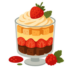 delicious layered dessert with chocolate cake strawberries cream cheese topping glass cup