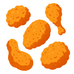 cartoon fried chicken pieces on white background for food illustration