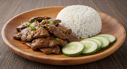 "Hati Buyah Gericht kulturelle Speise Bruneis gebratene Leber mit Gewürzen und scharfem Chili"