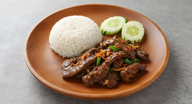 "Potrawa Hati Buyah autentyczny przysmak Brunei smażona wątroba doprawiona papryczkami chili"