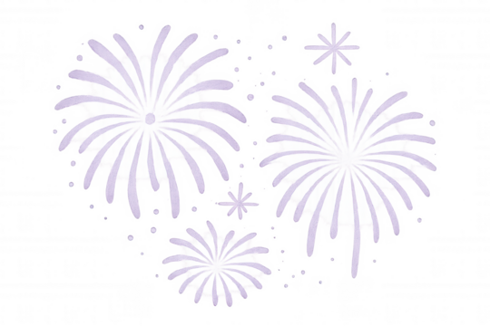 Purple fireworks bursting against a transparent background, creating a vibrant and festive atmosphere perfect for celebrations and events