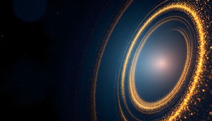 Golden cosmic rings swirl around a bright central light source in a dark, deep space background.