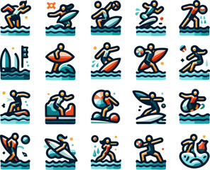 sketch vector illustration image design collection of icons logo symbols characters people surfing on the cool brain modern abstract model