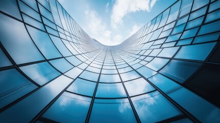 Modern architectural facade, curving glass