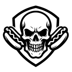 Vector Skull Emblem with Hot Dogs Illustration