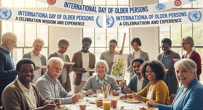 International day of older persons a diverse group of seniors enjoying a gathering and painting