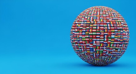 Globe made of national flags on a blue background