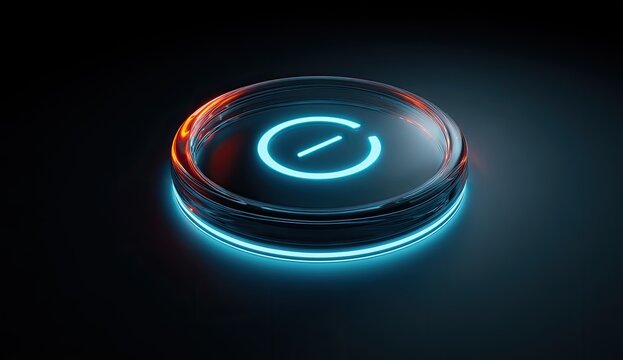 Glowing Shutdown Button, Dark Background, Sci-Fi Interface