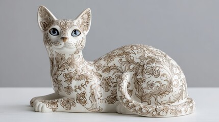 Elegant Floral Cat Figurine - Decorative Ceramic Cat Statue