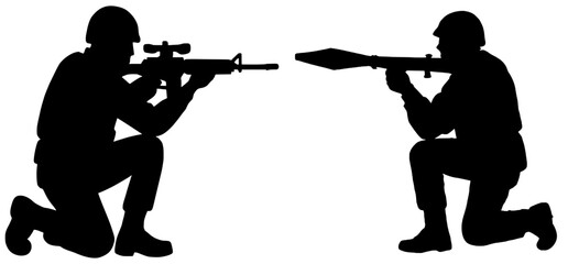 Obraz premium Silhouettes of Soldiers in Sniping Position
