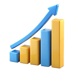 3d icon of 3d bar chart with blue arrow showing upward trend isolated on transparent background