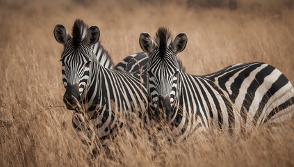 Fototapeta premium A black and white striped zebra grazes on the savannah plains of Kenya