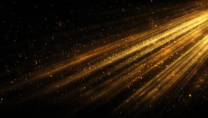 Obraz premium Golden light rays sparkle in dark space; background for design