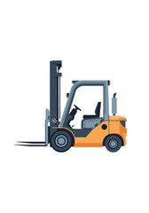 Orange forklift illustration in a warehouse setting for transporting goods and materials efficiently