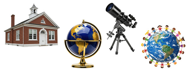 Collection of education and school-themed objects