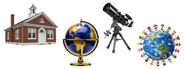 Collection of education and school-themed objects