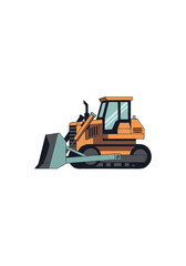 Illustration of an orange bulldozer on a white background, a heavy construction vehicle with tracks and a blade