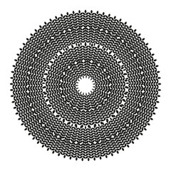 Geometric spiral mandala. Abstract circular ornament. Intricate shape pattern. Vector decorative illustration.
