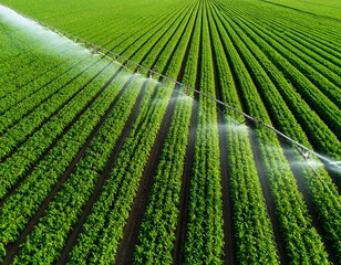 Aerial view Irrigation system in field.