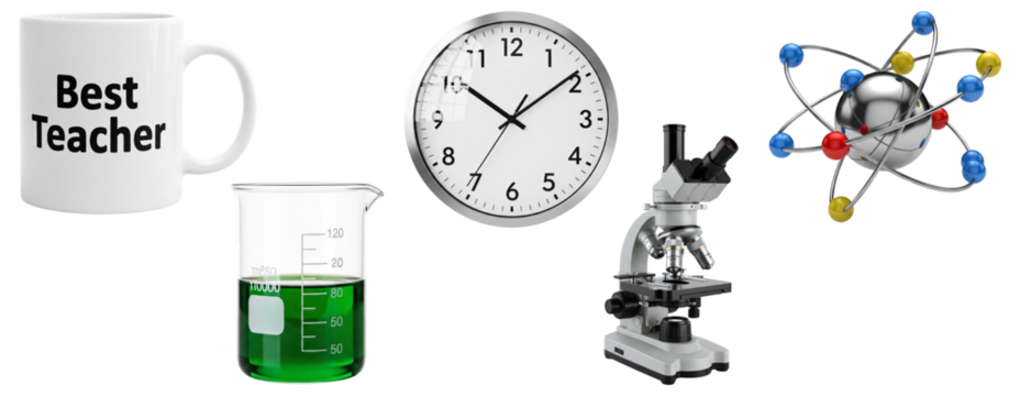 Science class and teacher appreciation themed collection with a microscope, atom, and beaker.