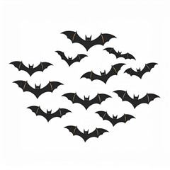 Naklejka premium a group of twelve stylized black bats with yellow accents on their wings, flying against a plain white background