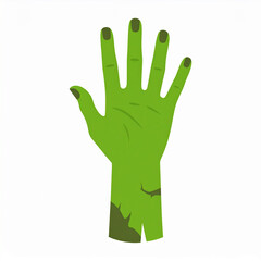 Obraz premium a stylized green hand is centrally positioned against a plain background, with fingers stretched upward. the color of the hand varies with darker green fingernails