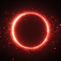 Glowing Red Circle with Sparkling Particles on Dark Background for Abstract Design Projects