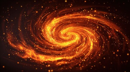 Glowing Fiery Swirl of Stars and Dust in a Vast Galactic Space Background of Cosmic Beauty