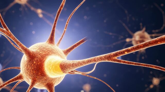 Conceptual illustration of activated microglial cells interacting with neurons in the human brain symbolizing innovative approaches to slowing the progression of neurodegenerative