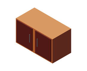 Isometric kitchen cabinet. Wooden cabinet. Isometric kitchen furniture. Isometric home furniture