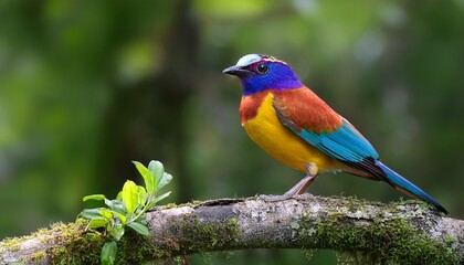 Obraz premium brightly colored bird perched on tree branch in natural green forest environment