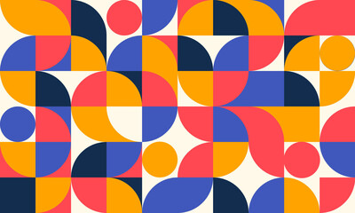 geometric, pattern, abstract, shapes, circles, squares, triangles, petals, curves, symmetrical, repeating, modern, contemporary, design, colorful, vibrant, bold, orange, pink, teal, navy.